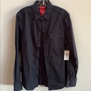Black Button Front Shirt With Epaulets